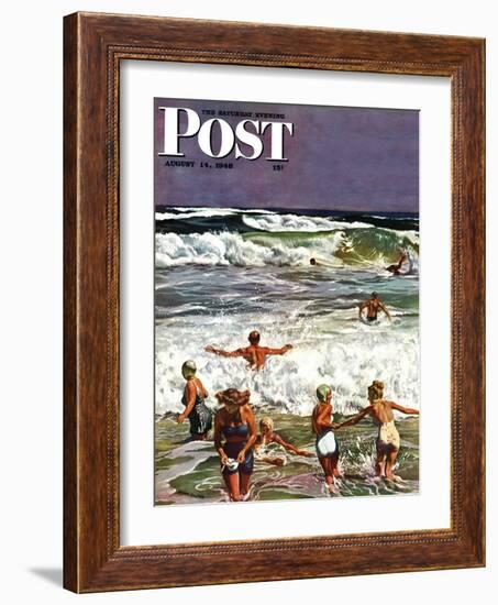 "Surf Swimming," Saturday Evening Post Cover, August 14, 1948-John Falter-Framed Giclee Print