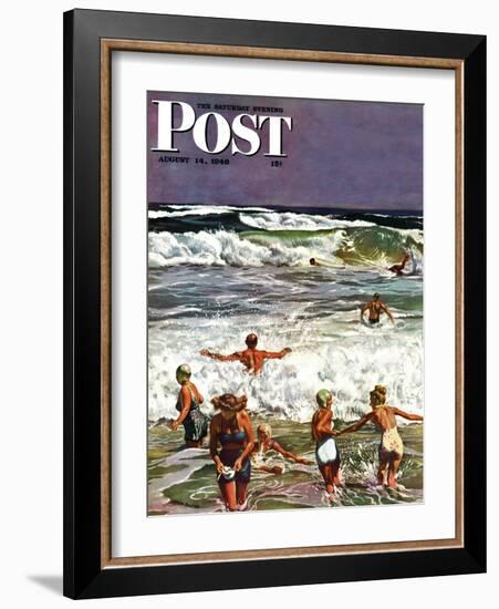 "Surf Swimming," Saturday Evening Post Cover, August 14, 1948-John Falter-Framed Giclee Print