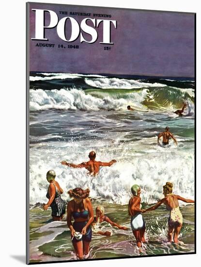 "Surf Swimming," Saturday Evening Post Cover, August 14, 1948-John Falter-Mounted Giclee Print