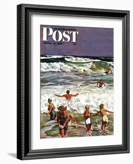 "Surf Swimming," Saturday Evening Post Cover, August 14, 1948-John Falter-Framed Giclee Print