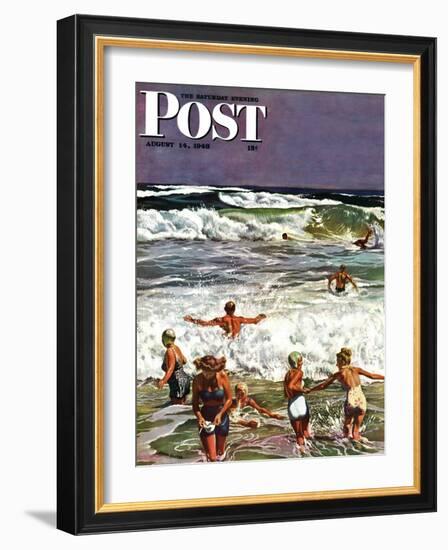 "Surf Swimming," Saturday Evening Post Cover, August 14, 1948-John Falter-Framed Giclee Print