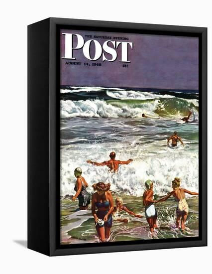 "Surf Swimming," Saturday Evening Post Cover, August 14, 1948-John Falter-Framed Premier Image Canvas