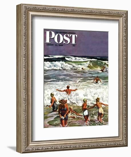 "Surf Swimming," Saturday Evening Post Cover, August 14, 1948-John Falter-Framed Giclee Print