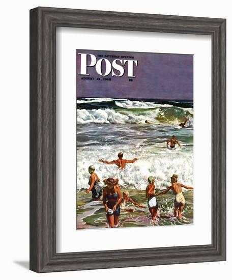 "Surf Swimming," Saturday Evening Post Cover, August 14, 1948-John Falter-Framed Giclee Print