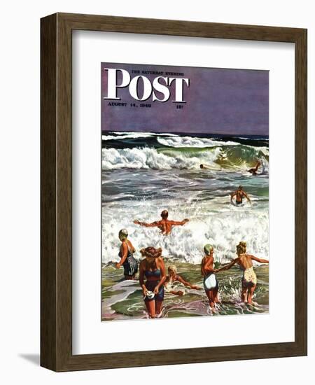 "Surf Swimming," Saturday Evening Post Cover, August 14, 1948-John Falter-Framed Giclee Print