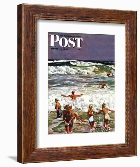 "Surf Swimming," Saturday Evening Post Cover, August 14, 1948-John Falter-Framed Giclee Print