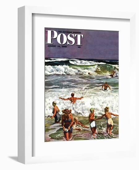 "Surf Swimming," Saturday Evening Post Cover, August 14, 1948-John Falter-Framed Giclee Print