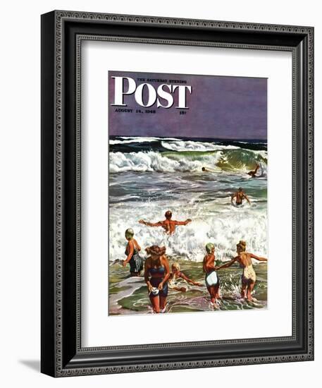 "Surf Swimming," Saturday Evening Post Cover, August 14, 1948-John Falter-Framed Giclee Print