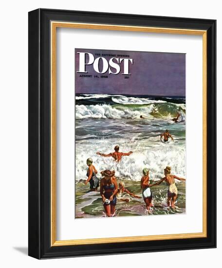 "Surf Swimming," Saturday Evening Post Cover, August 14, 1948-John Falter-Framed Giclee Print