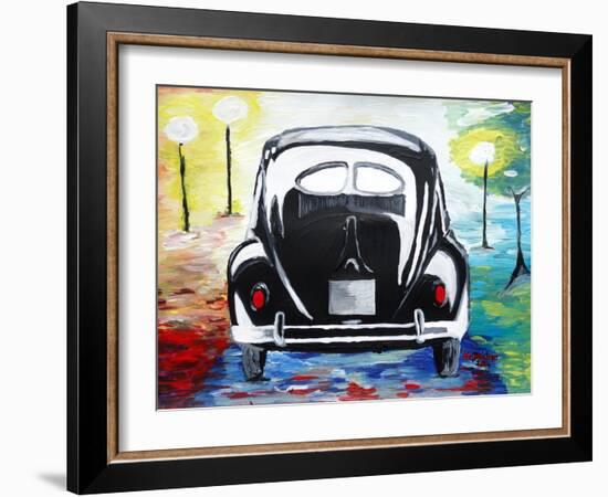 Surf VW Bug Series - The Black Volkswagen Bug Split Window-Martina Bleichner-Framed Art Print