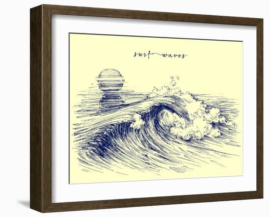 Surf Waves. Sea Waves Graphic. Ocean Wave Sketch-Danussa-Framed Art Print