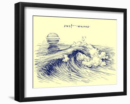 Surf Waves. Sea Waves Graphic. Ocean Wave Sketch-Danussa-Framed Art Print