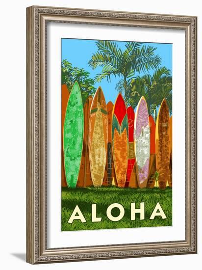 Surfboard Fence - Aloha-Lantern Press-Framed Art Print