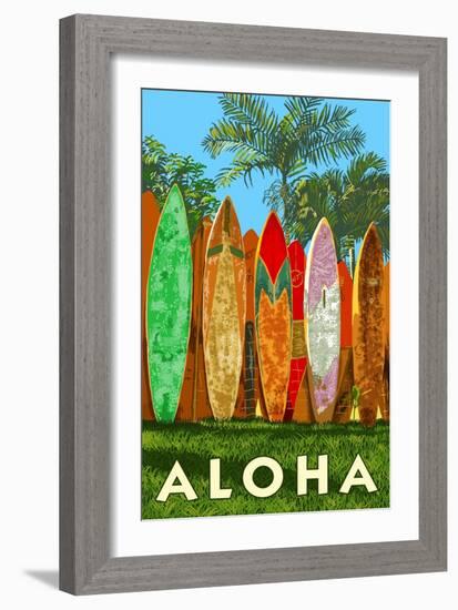 Surfboard Fence - Aloha-Lantern Press-Framed Art Print