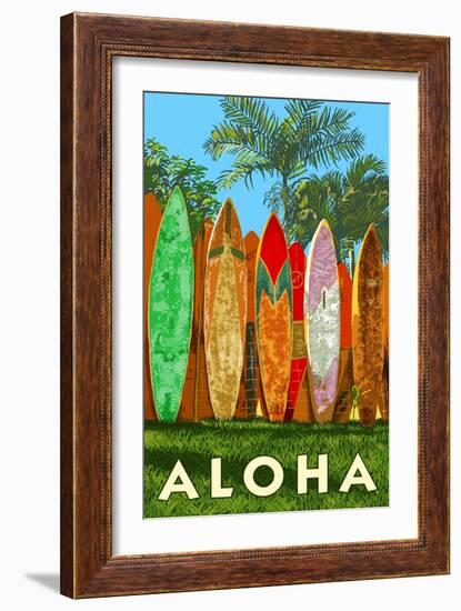 Surfboard Fence - Aloha-Lantern Press-Framed Art Print