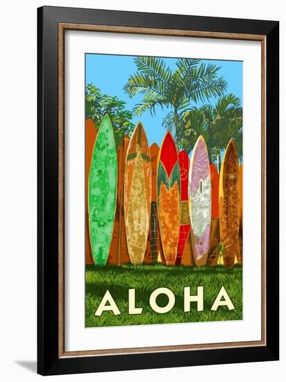 Surfboard Fence - Aloha-Lantern Press-Framed Art Print