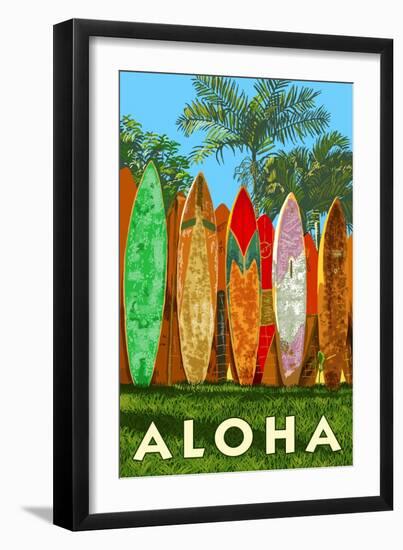 Surfboard Fence - Aloha-Lantern Press-Framed Art Print