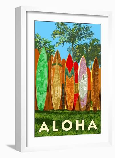 Surfboard Fence - Aloha-Lantern Press-Framed Art Print