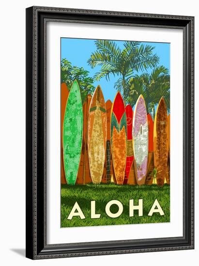 Surfboard Fence - Aloha-Lantern Press-Framed Art Print