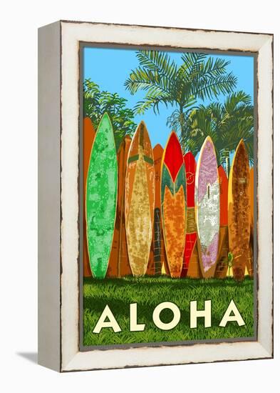 Surfboard Fence - Aloha-Lantern Press-Framed Stretched Canvas