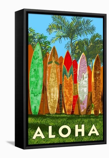 Surfboard Fence - Aloha-Lantern Press-Framed Stretched Canvas