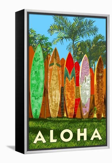 Surfboard Fence - Aloha-Lantern Press-Framed Stretched Canvas