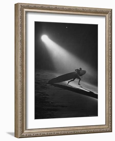 Surfboard Rider Racing Into Water with Board in Relay Race at International Surf Festival-Ralph Crane-Framed Photographic Print