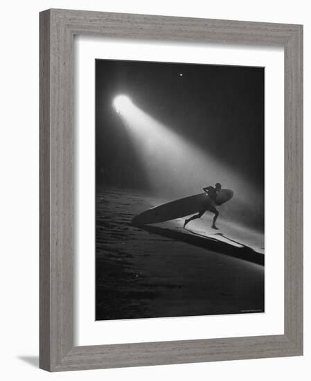 Surfboard Rider Racing Into Water with Board in Relay Race at International Surf Festival-Ralph Crane-Framed Photographic Print