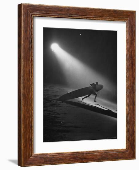 Surfboard Rider Racing Into Water with Board in Relay Race at International Surf Festival-Ralph Crane-Framed Photographic Print