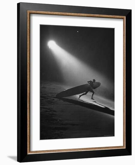 Surfboard Rider Racing Into Water with Board in Relay Race at International Surf Festival-Ralph Crane-Framed Photographic Print