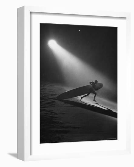 Surfboard Rider Racing Into Water with Board in Relay Race at International Surf Festival-Ralph Crane-Framed Photographic Print