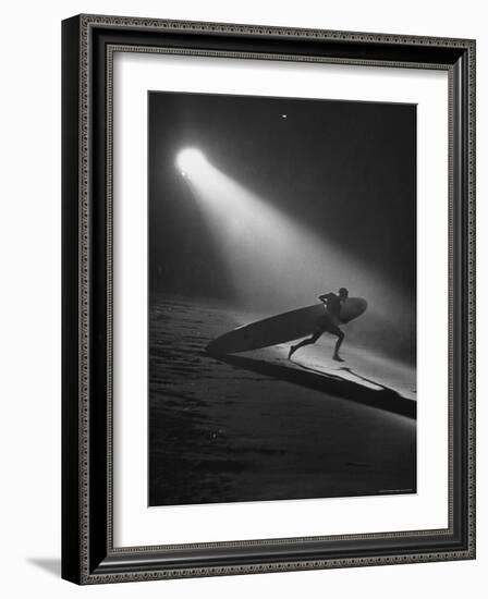 Surfboard Rider Racing Into Water with Board in Relay Race at International Surf Festival-Ralph Crane-Framed Photographic Print