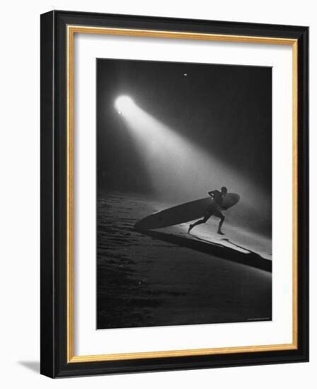 Surfboard Rider Racing Into Water with Board in Relay Race at International Surf Festival-Ralph Crane-Framed Photographic Print