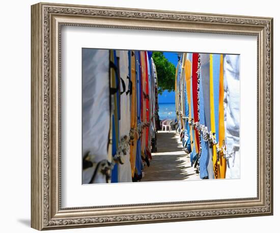 Surfboard Storage, Waikiki Beach-George Oze-Framed Photographic Print