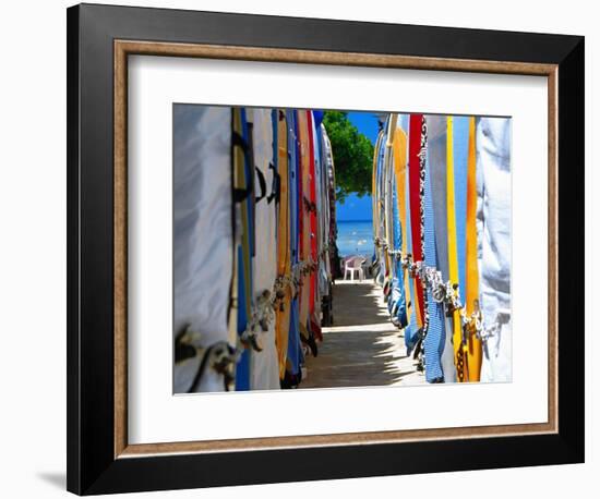 Surfboard Storage, Waikiki Beach-George Oze-Framed Photographic Print