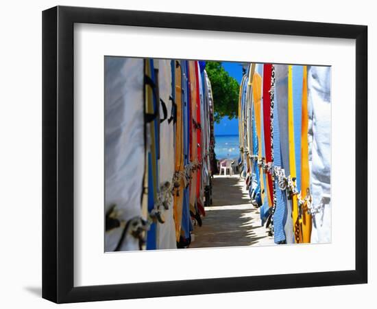 Surfboard Storage, Waikiki Beach-George Oze-Framed Photographic Print