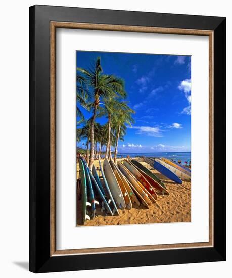 Surfboards on Waikiki Beach-George Oze-Framed Photographic Print