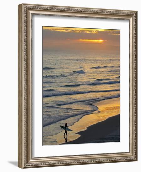 Surfer at Blackhead Beach, South of Dunedin, South Island, New Zealand-David Wall-Framed Photographic Print