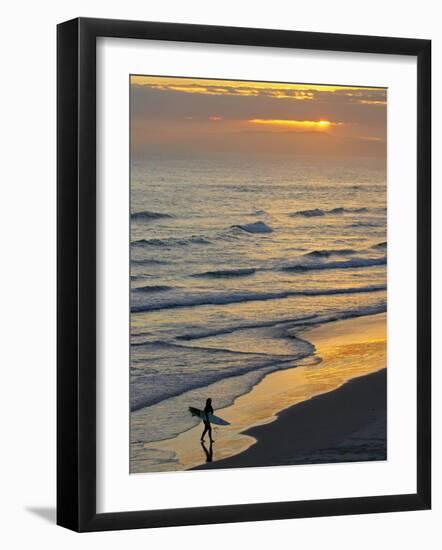 Surfer at Blackhead Beach, South of Dunedin, South Island, New Zealand-David Wall-Framed Photographic Print