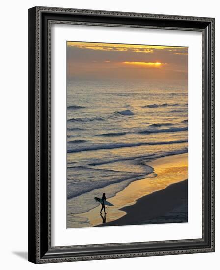 Surfer at Blackhead Beach, South of Dunedin, South Island, New Zealand-David Wall-Framed Photographic Print