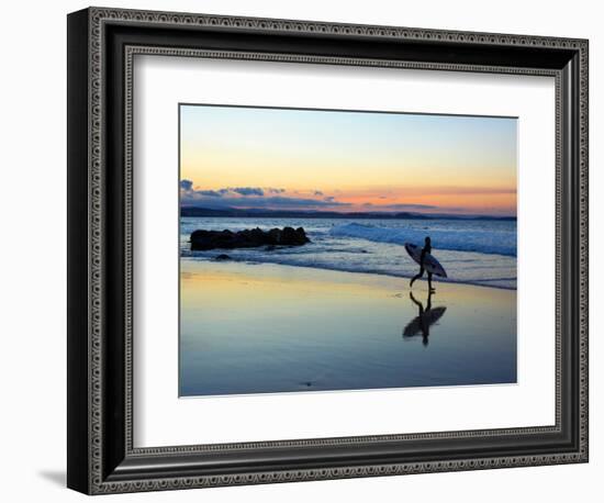 Surfer at Dusk, Gold Coast, Queensland, Australia-David Wall-Framed Photographic Print