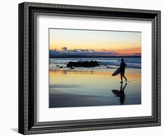 Surfer at Dusk, Gold Coast, Queensland, Australia-David Wall-Framed Photographic Print