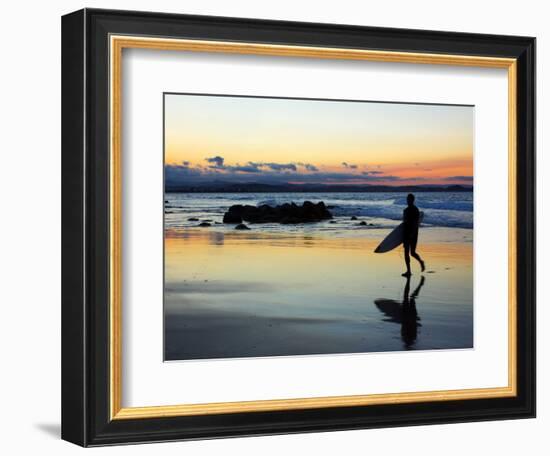 Surfer at Dusk, Gold Coast, Queensland, Australia-David Wall-Framed Photographic Print