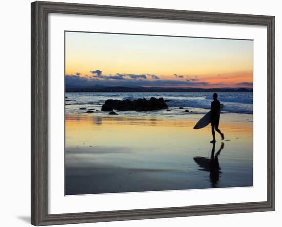 Surfer at Dusk, Gold Coast, Queensland, Australia-David Wall-Framed Photographic Print