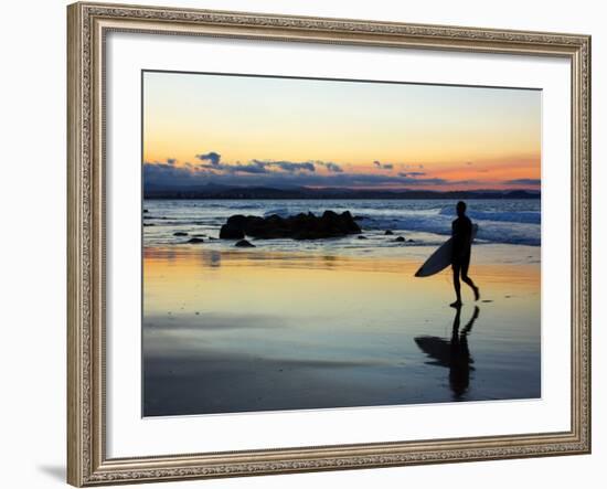 Surfer at Dusk, Gold Coast, Queensland, Australia-David Wall-Framed Photographic Print