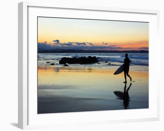 Surfer at Dusk, Gold Coast, Queensland, Australia-David Wall-Framed Photographic Print