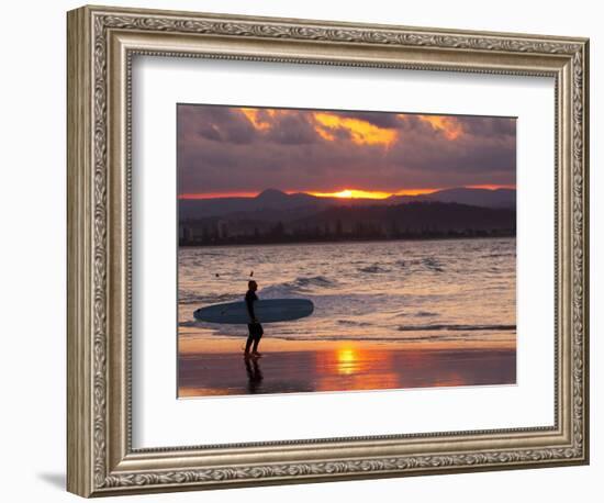 Surfer at Sunset, Gold Coast, Queensland, Australia-David Wall-Framed Photographic Print