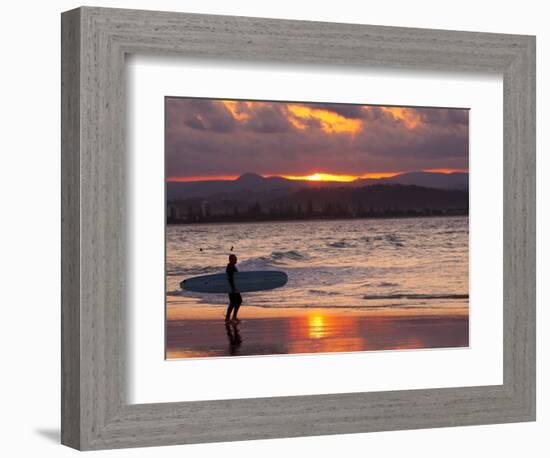 Surfer at Sunset, Gold Coast, Queensland, Australia-David Wall-Framed Photographic Print