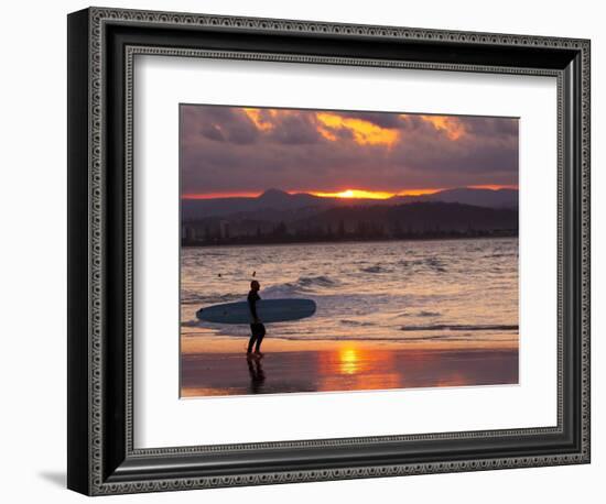 Surfer at Sunset, Gold Coast, Queensland, Australia-David Wall-Framed Photographic Print