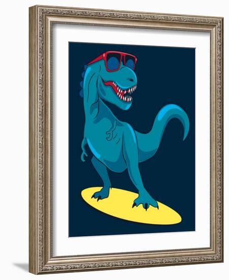 Surfer, Dinosaur, Monster Vector Design for Tee-braingraph-Framed Art Print